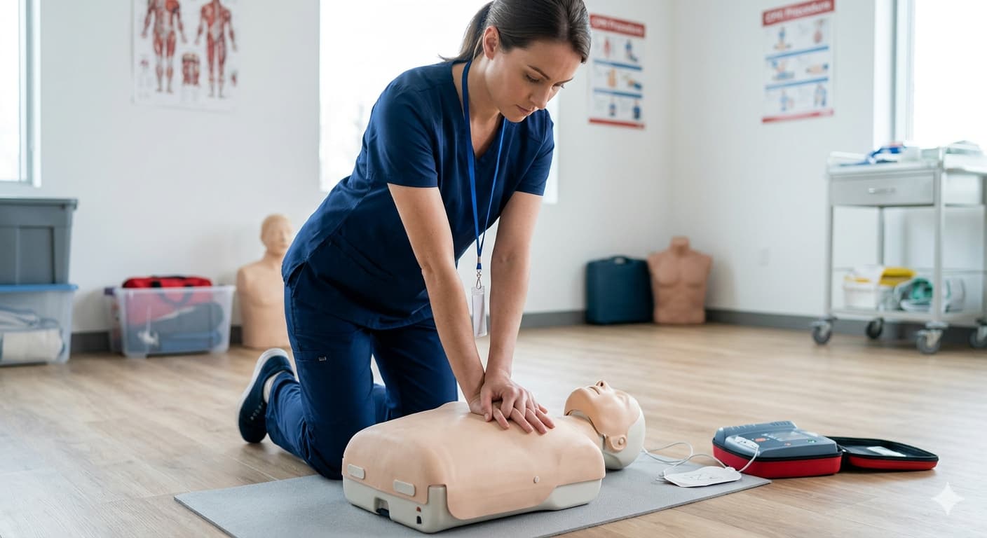 RCP de alta calidad en curso clínico con maniquí y DEA