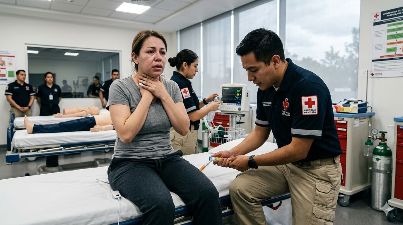 Comparación entre reacción alérgica leve y anafilaxia grave con compromiso respiratorio