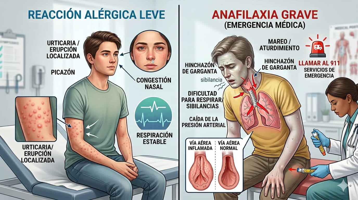 Aplicación intramuscular de adrenalina en muslo durante una emergencia por anafilaxia
