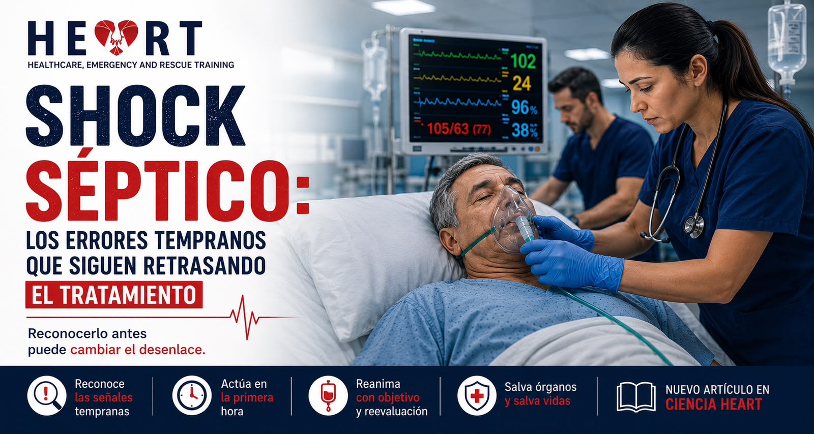 Personal de salud evaluando a un paciente con posible shock séptico y signos tempranos de hipoperfusión
