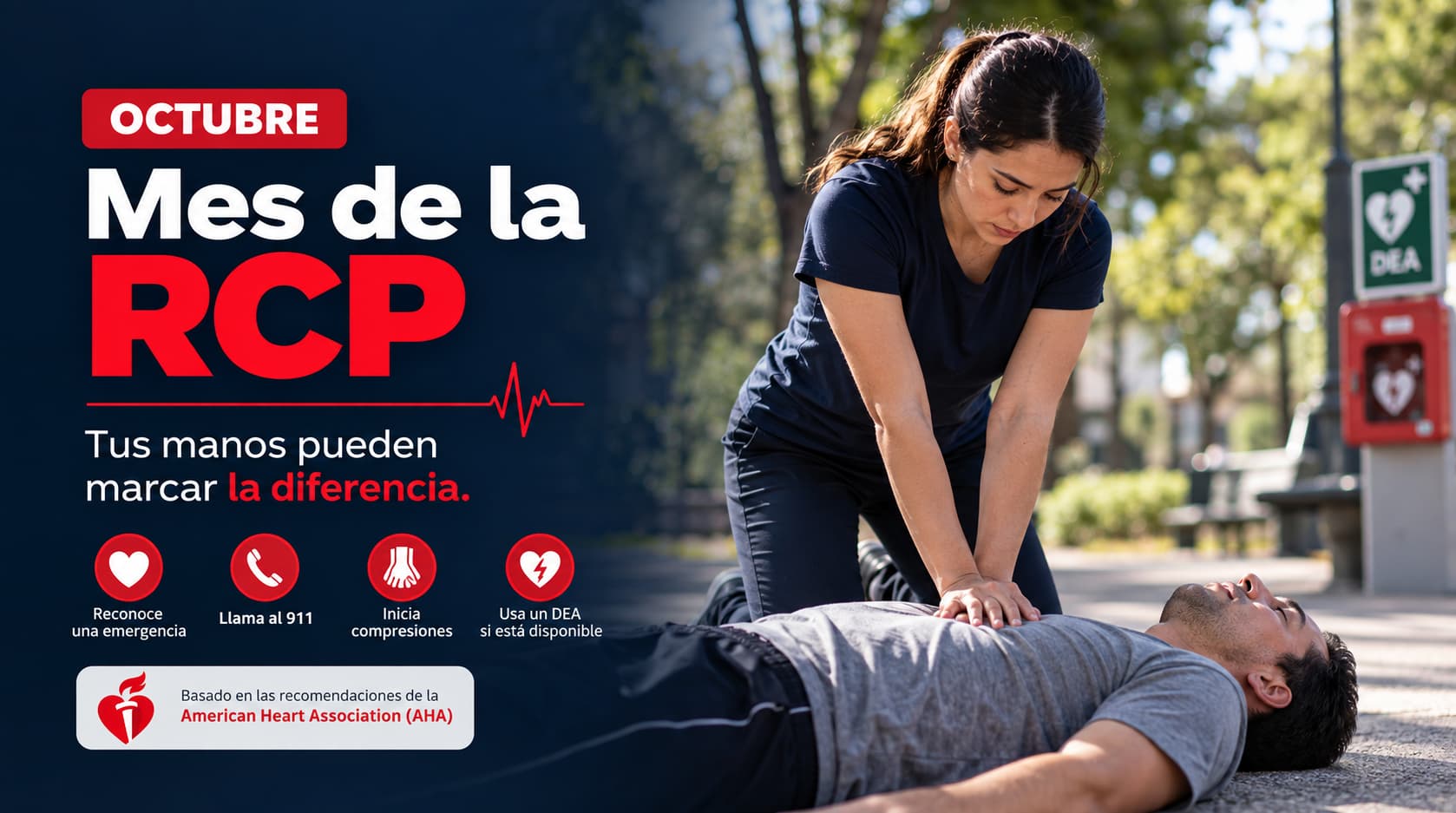 Octubre, Mes de la RCP en HEART. Aprende a reconocer una emergencia, llamar al 911, iniciar compresiones y utilizar un DEA.